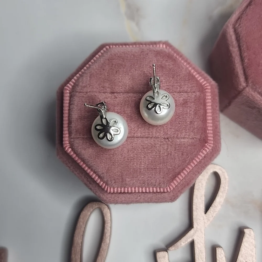 Pearl earrings sterling silver diamond accent